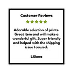 Customer review stating the adorability and quality of the art prints, including Bento The Octopus Art Print as a standout choice for gifts.