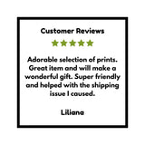 Customer review stating the adorability and quality of the art prints, including Bento The Octopus Art Print as a standout choice for gifts.