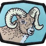 Bighorn RAM Woven Patch – High-quality iron-on embroidered patch featuring bold woven detail, perfect bighorn ram patch for customizing clothing and accessories.