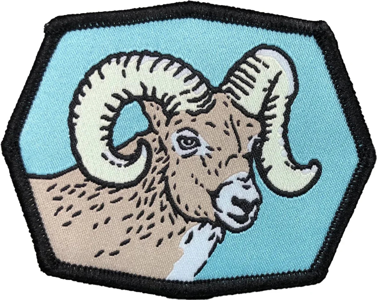 Bighorn RAM Woven Patch – High-quality iron-on embroidered patch featuring bold woven detail, perfect bighorn ram patch for customizing clothing and accessories.