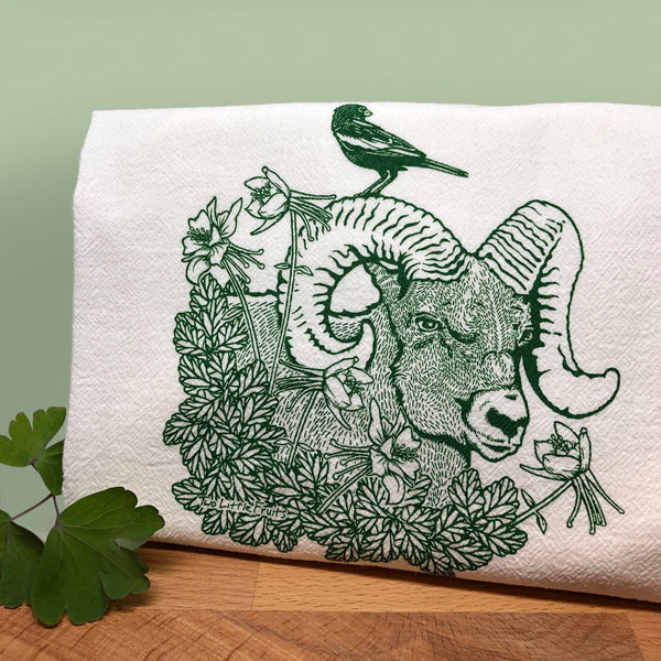 Bighorn Ram Tea Towel - 100% Cotton, Eco - Friendly, Hand - Illustrated, Absorbent Kitchen Towel - Tea Towels - Two Little Fruits - Two Little Fruits