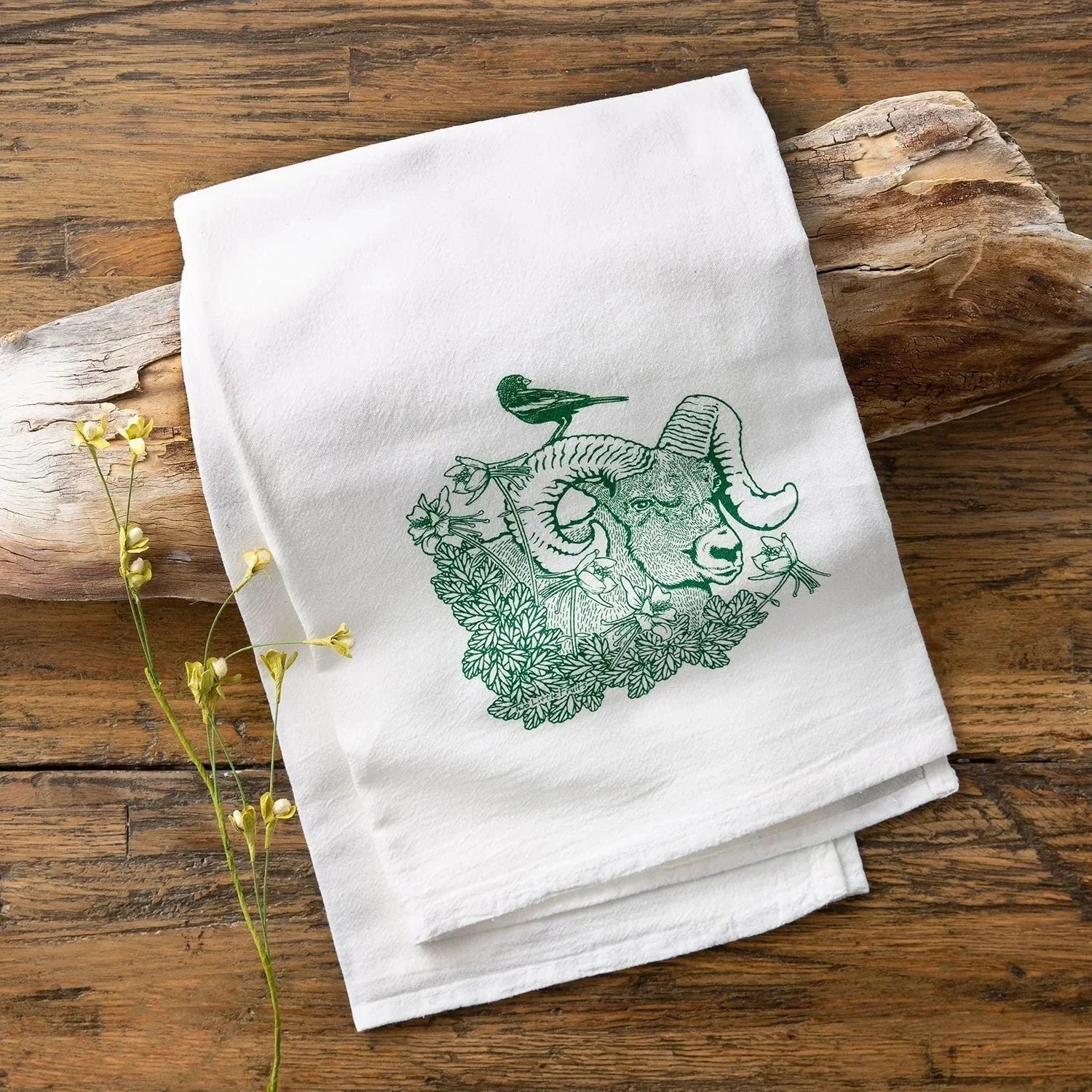 Bighorn Ram Tea Towel - 100Cotton, Eco - Friendly, Hand - Illustrated, Absorbent Kitchen Towel - Tea Towels - Two Little Fruits - Two Little Fruits