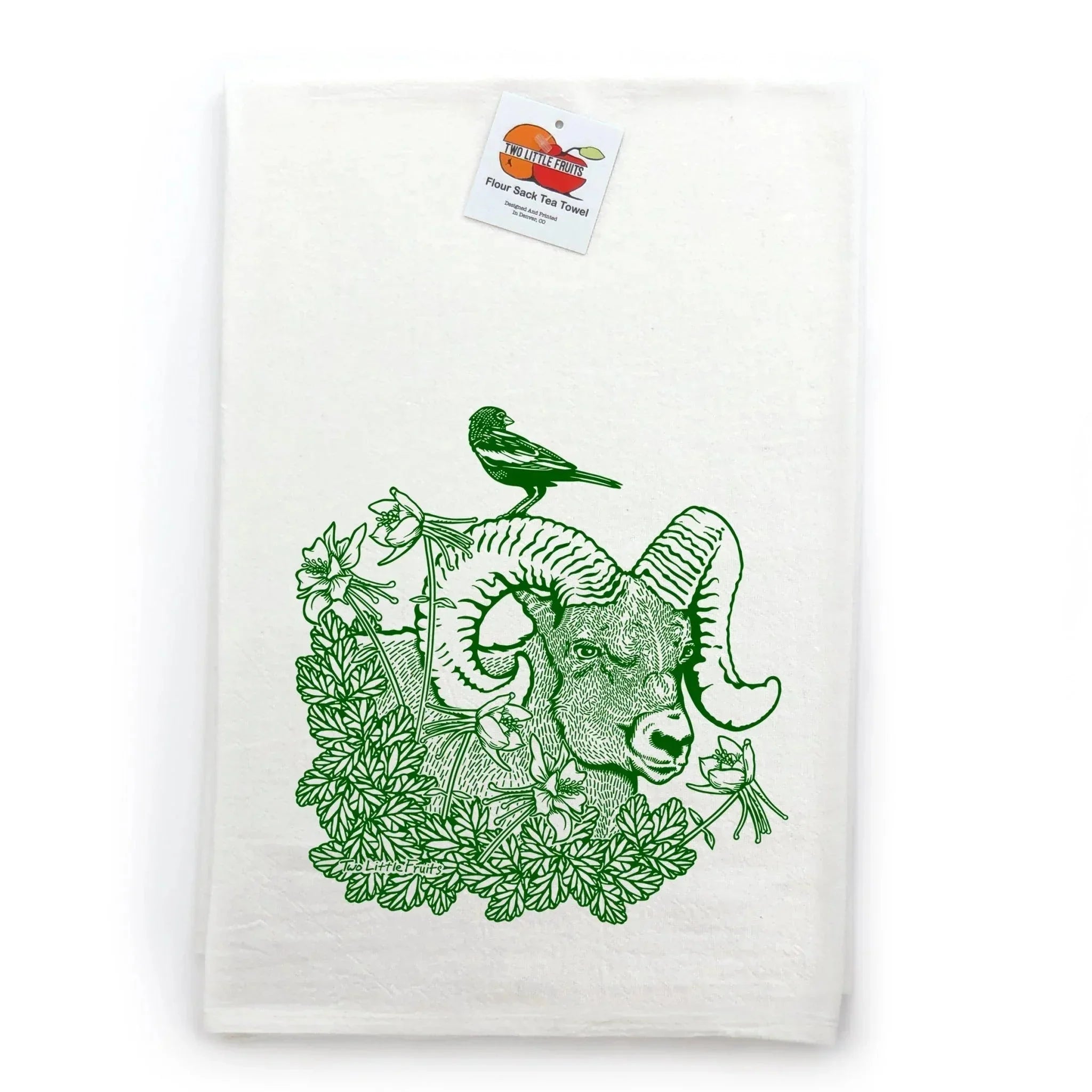 Bighorn Ram Tea Towel - 100Cotton, Eco - Friendly, Hand - Illustrated, Absorbent Kitchen Towel - Tea Towels - Two Little Fruits - Two Little Fruits