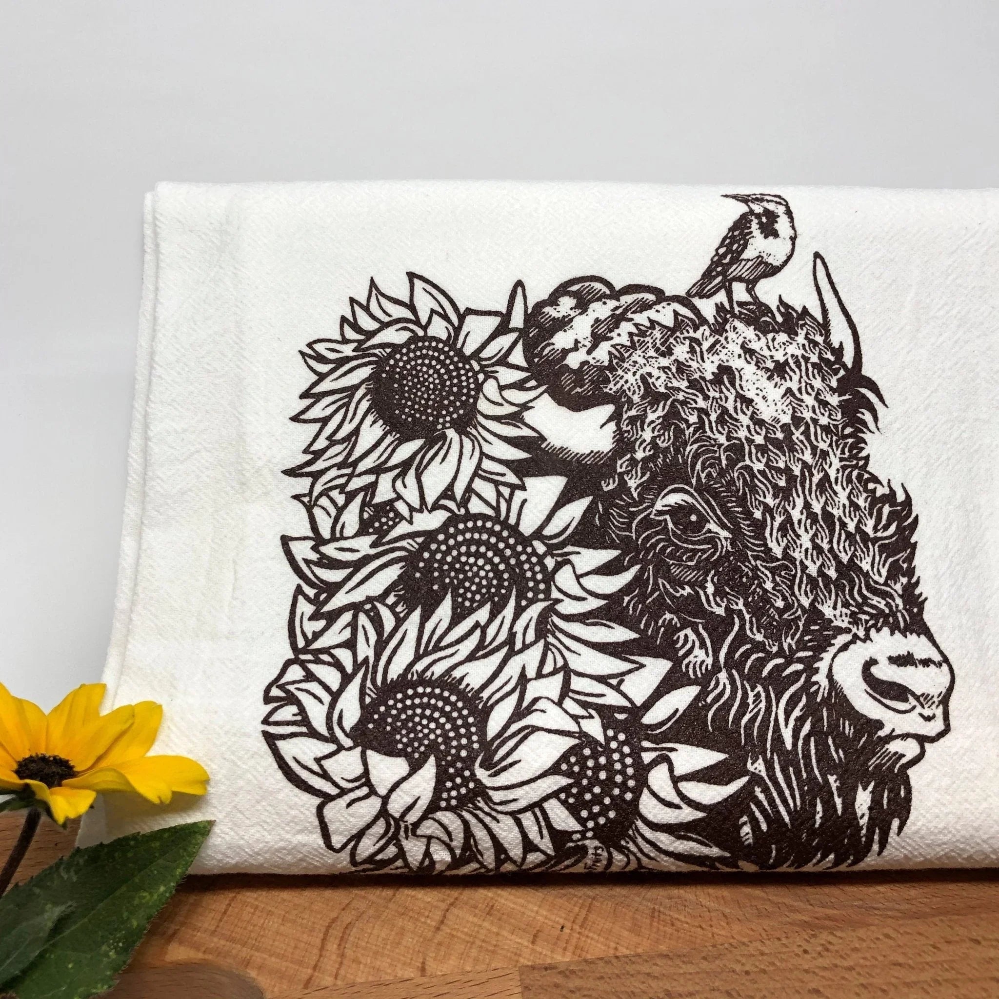 Bison Tea Towel - Hand - Illustrated Eco - Friendly Kitchen Accessory, 100% Cotton, Made in USA - Tea Towels - Two Little Fruits - Two Little Fruits