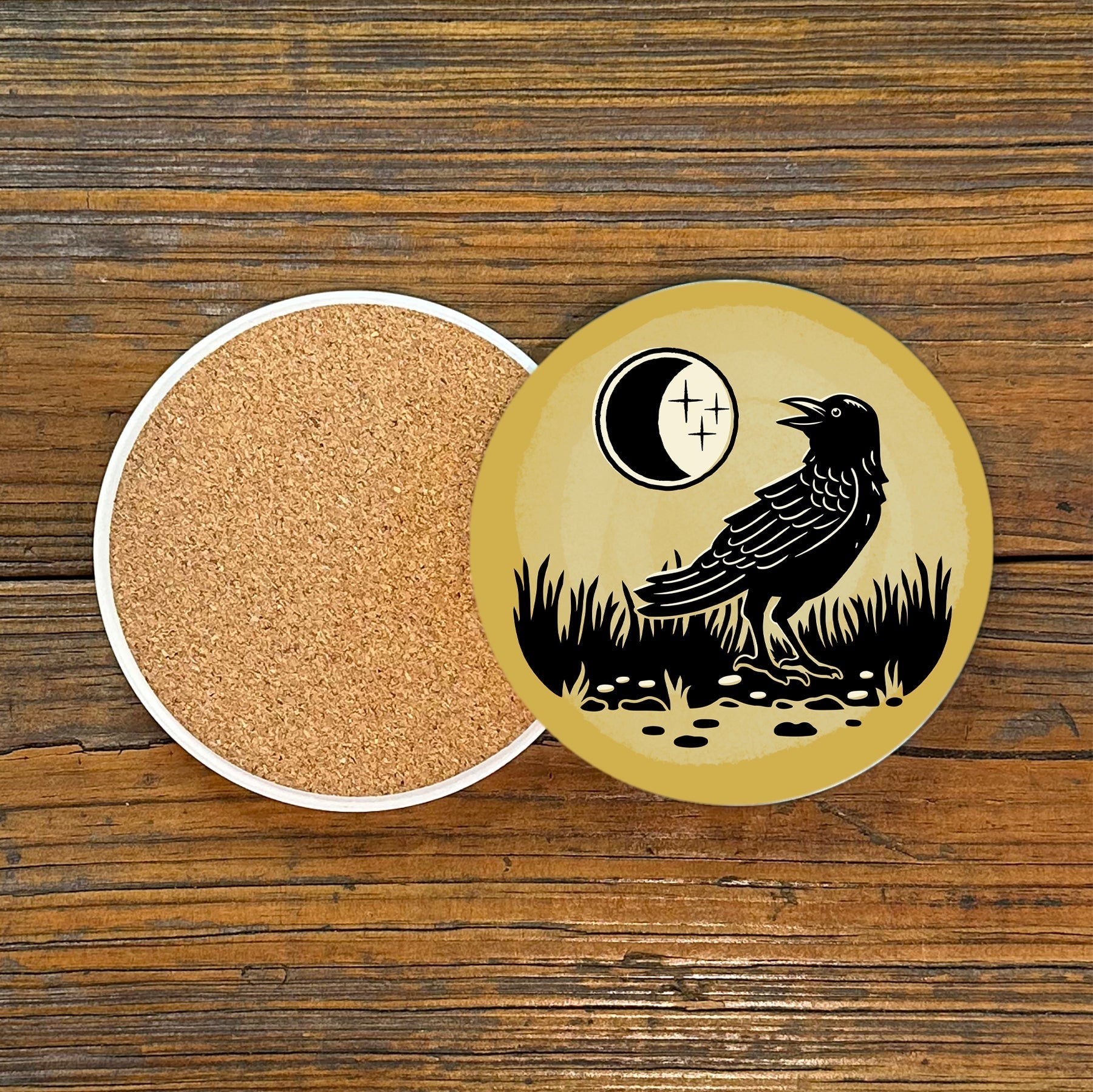 Black Crow Coasters - Colorful 4" Ceramic Drink Coasters with Cork Backing for Furniture Protection - Coasters - Two Little Fruits - Two Little Fruits
