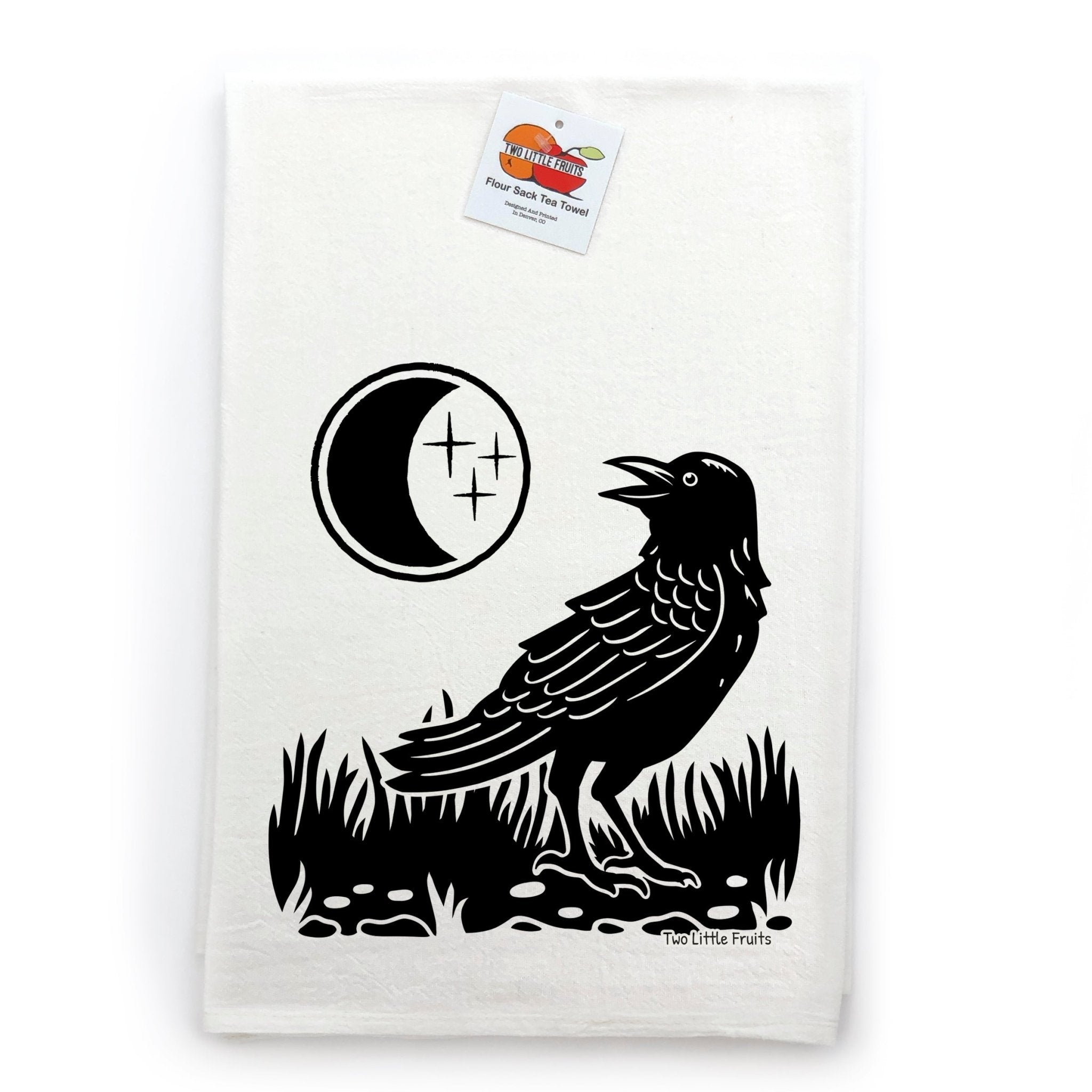 Black Crow Tea Towel - 100% Cotton, Durable, Unique Design, Made in USA - Tea Towels - Two Little Fruits - Two Little Fruits