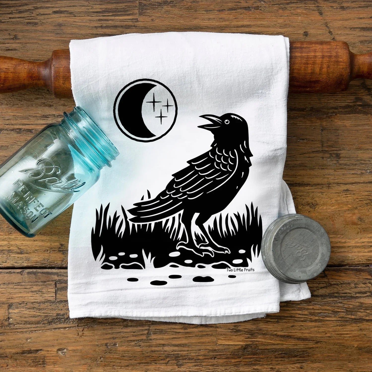 Black Crow illustrated tea towel by Two Little Fruits