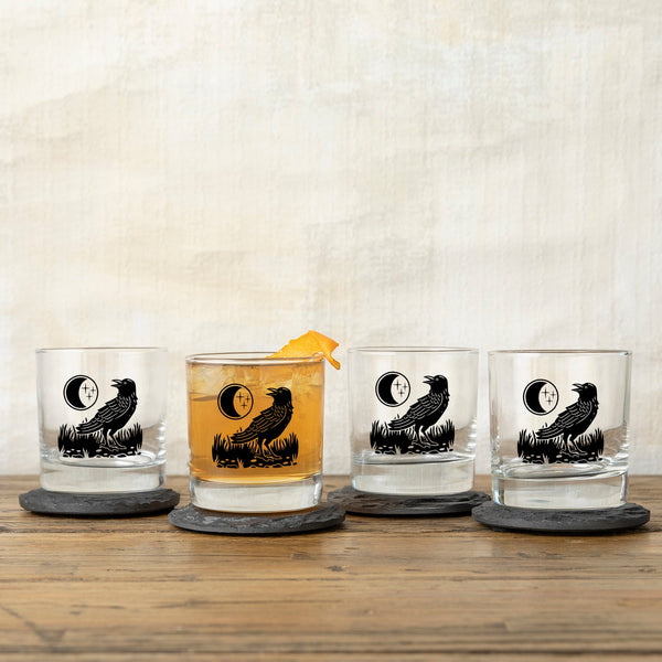 Black Crow Whiskey Glass - Rocks Glass - Two Little Fruits - Two Little Fruits