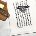 Black Raven Tea Towel - Hand - Illustrated Cotton Dish Towel with Aspen Tree Design - Tea Towels - Two Little Fruits - Two Little Fruits