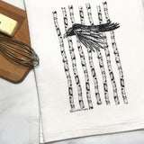 Black Raven Tea Towel - Hand - Illustrated Cotton Dish Towel with Aspen Tree Design - Tea Towels - Two Little Fruits - Two Little Fruits