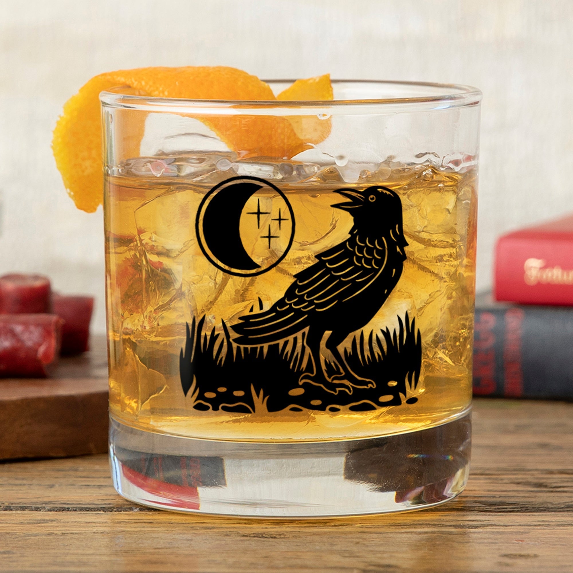 Black Raven Whiskey Glass - Unique 10 Oz Artistic Black Glassware by Two Little Fruits - Rocks Glass - Two Little Fruits - Two Little Fruits