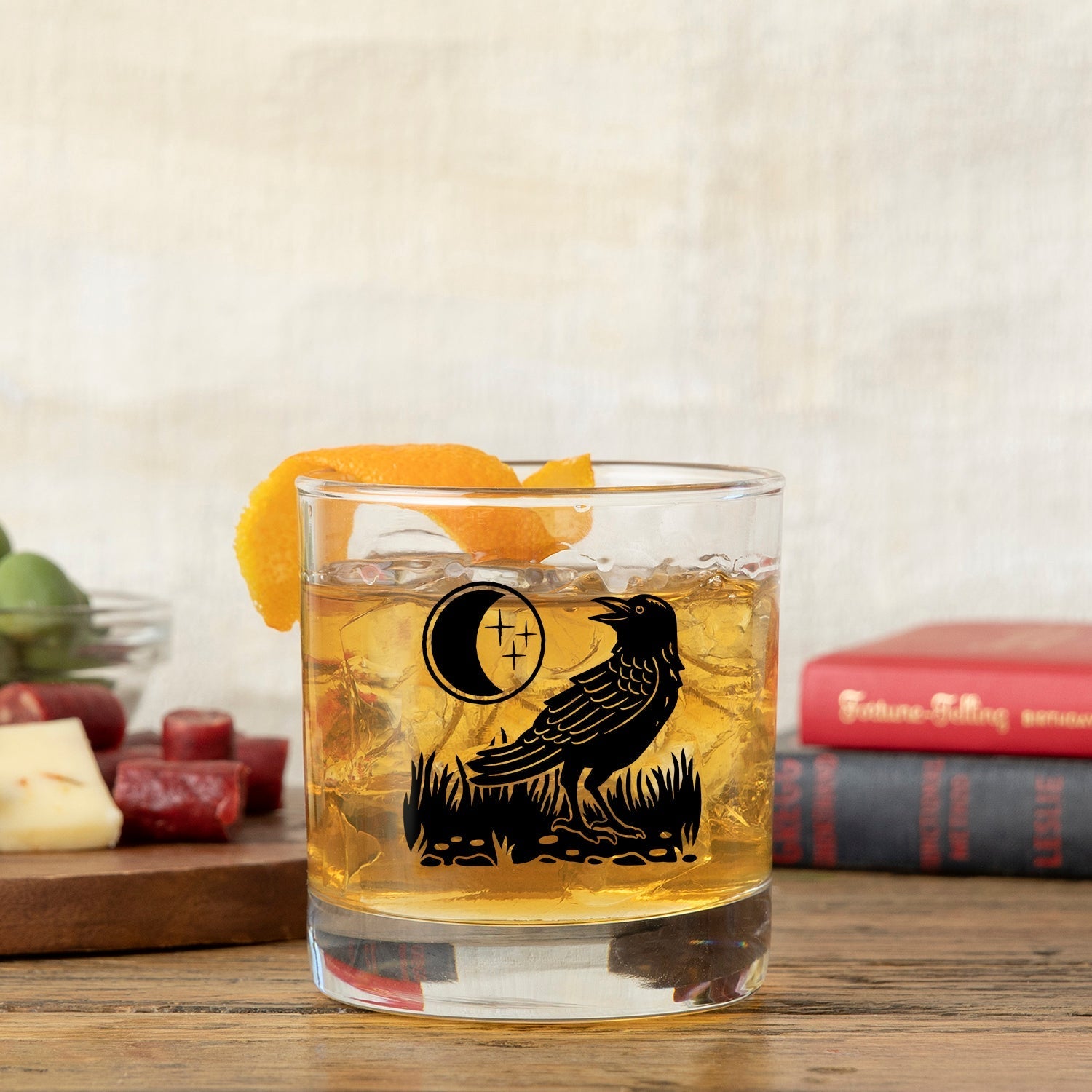 Black Raven Whiskey Glass - Unique 10 Oz Artistic Black Glassware by Two Little Fruits - Rocks Glass - Two Little Fruits - Two Little Fruits