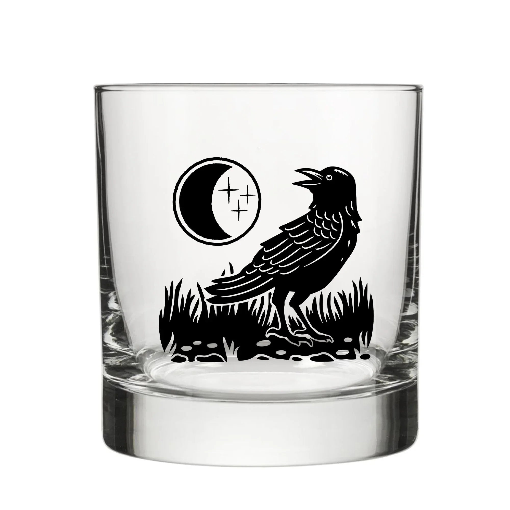 Black Raven Whiskey Glass - Unique 10 Oz Artistic Black Glassware by Two Little Fruits - Rocks Glass - Two Little Fruits - Two Little Fruits