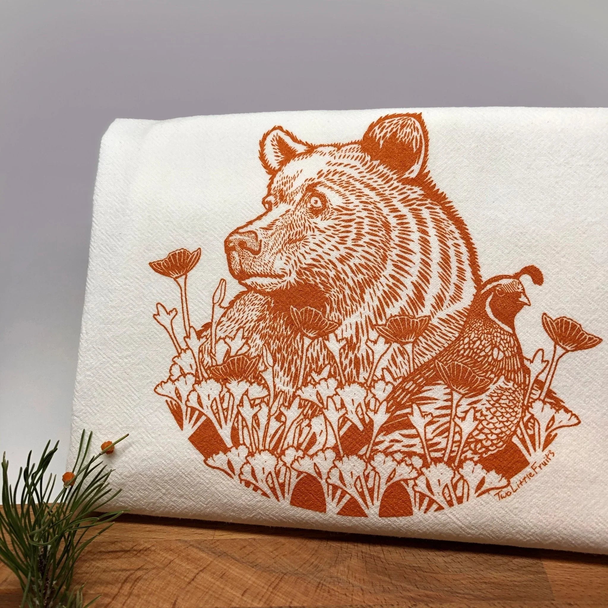 California Grizzly Bear Tea Towel – Hand - Illustrated Design - Tea Towels - Two Little Fruits - Two Little Fruits