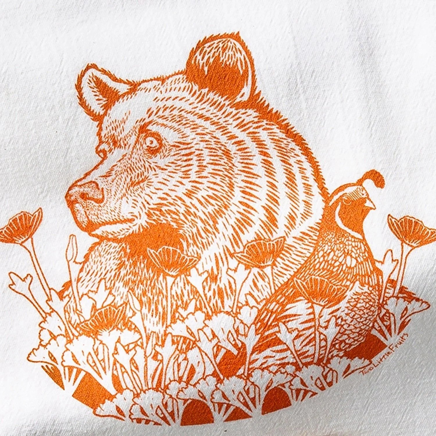 California Grizzly Bear Tea Towel – Hand - Illustrated Design - Tea Towels - Two Little Fruits - Two Little Fruits