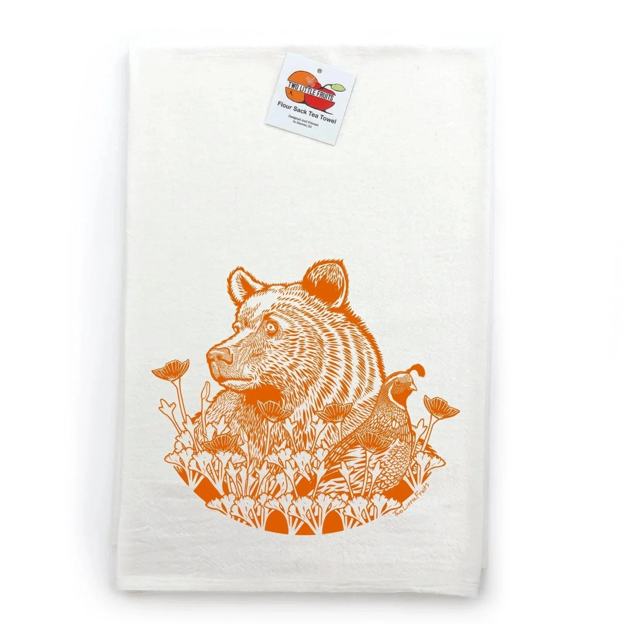 California Grizzly Bear Tea Towel – Hand - Illustrated Design - Tea Towels - Two Little Fruits - Two Little Fruits