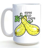 Quirky Gifts Eyes Up Here illustrated mug by Two Little Fruits