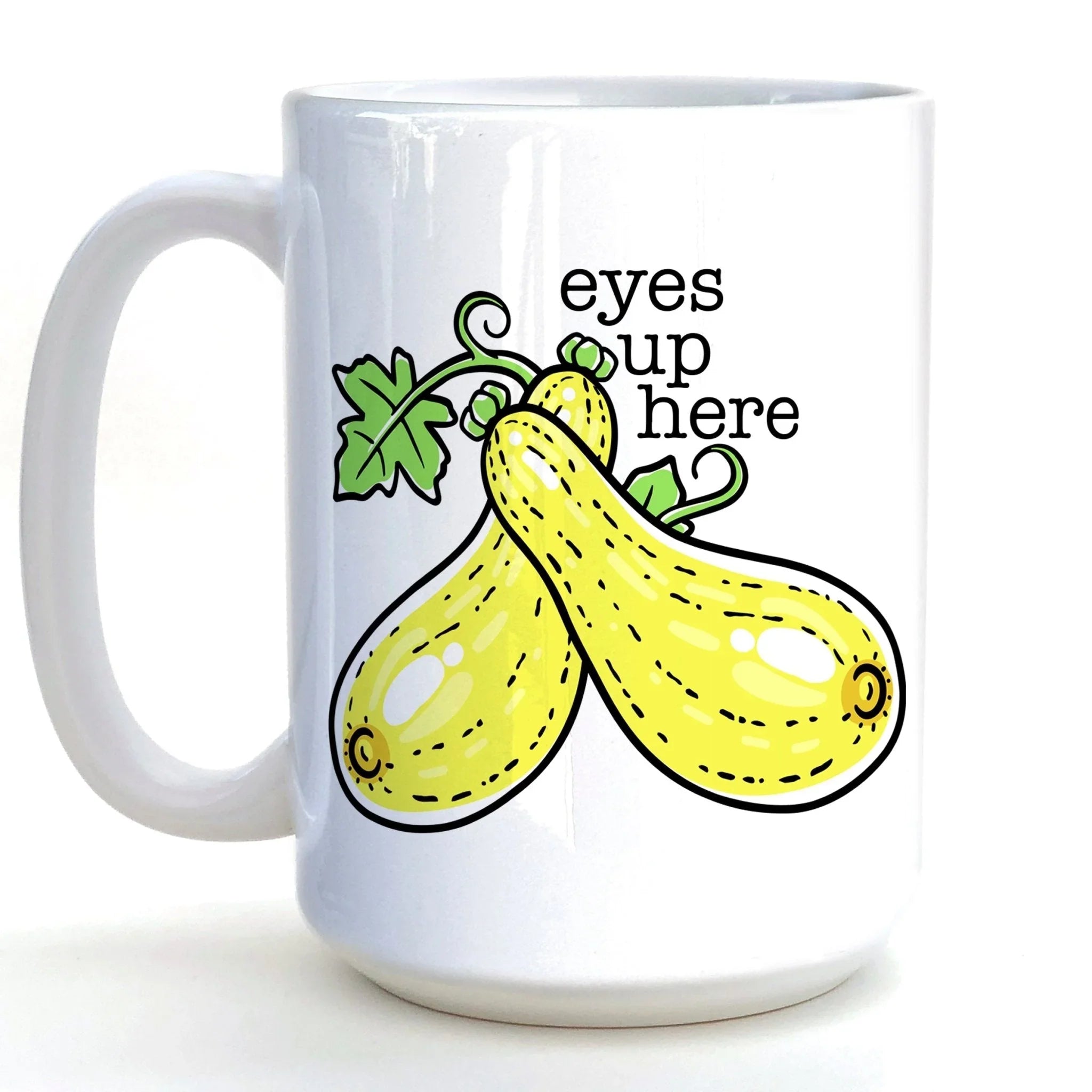 Quirky Gifts Eyes Up Here illustrated mug by Two Little Fruits