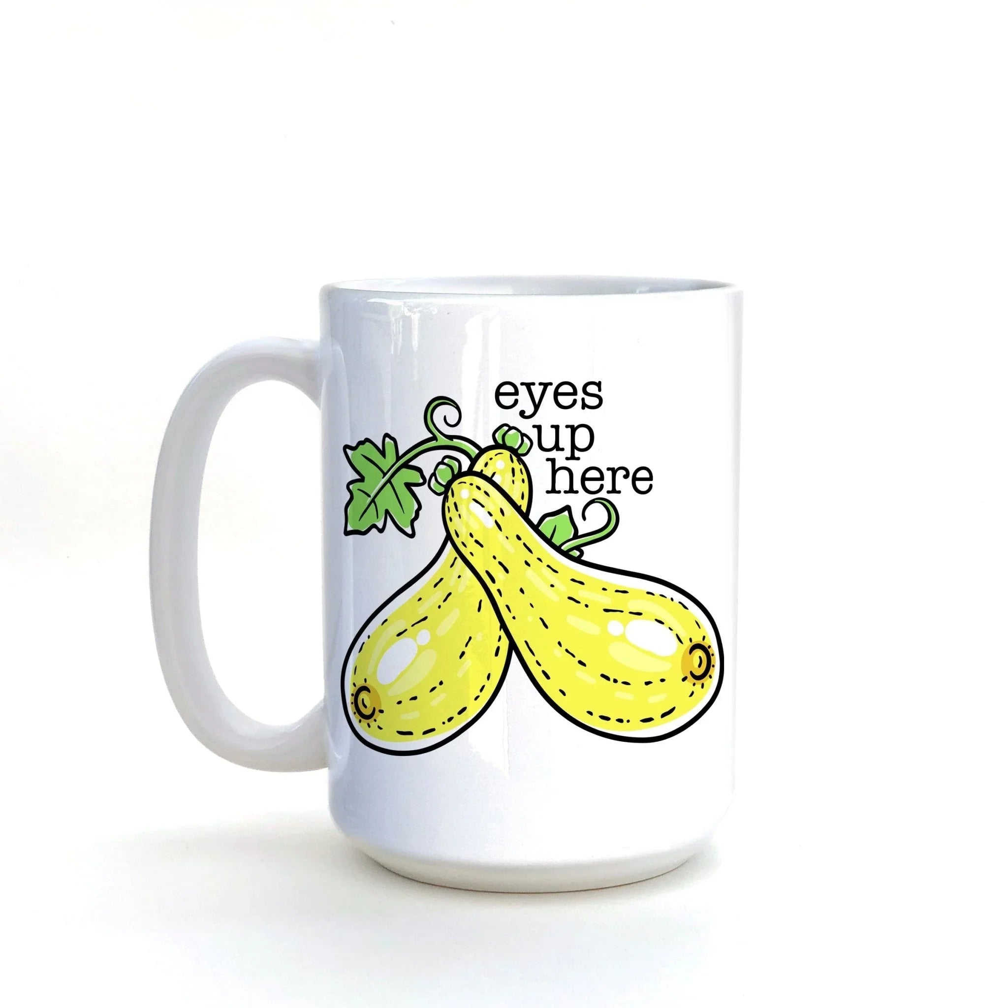 quirky gifts eyes up here illustrated ceramic mug 15 oz by Two Little Fruits
