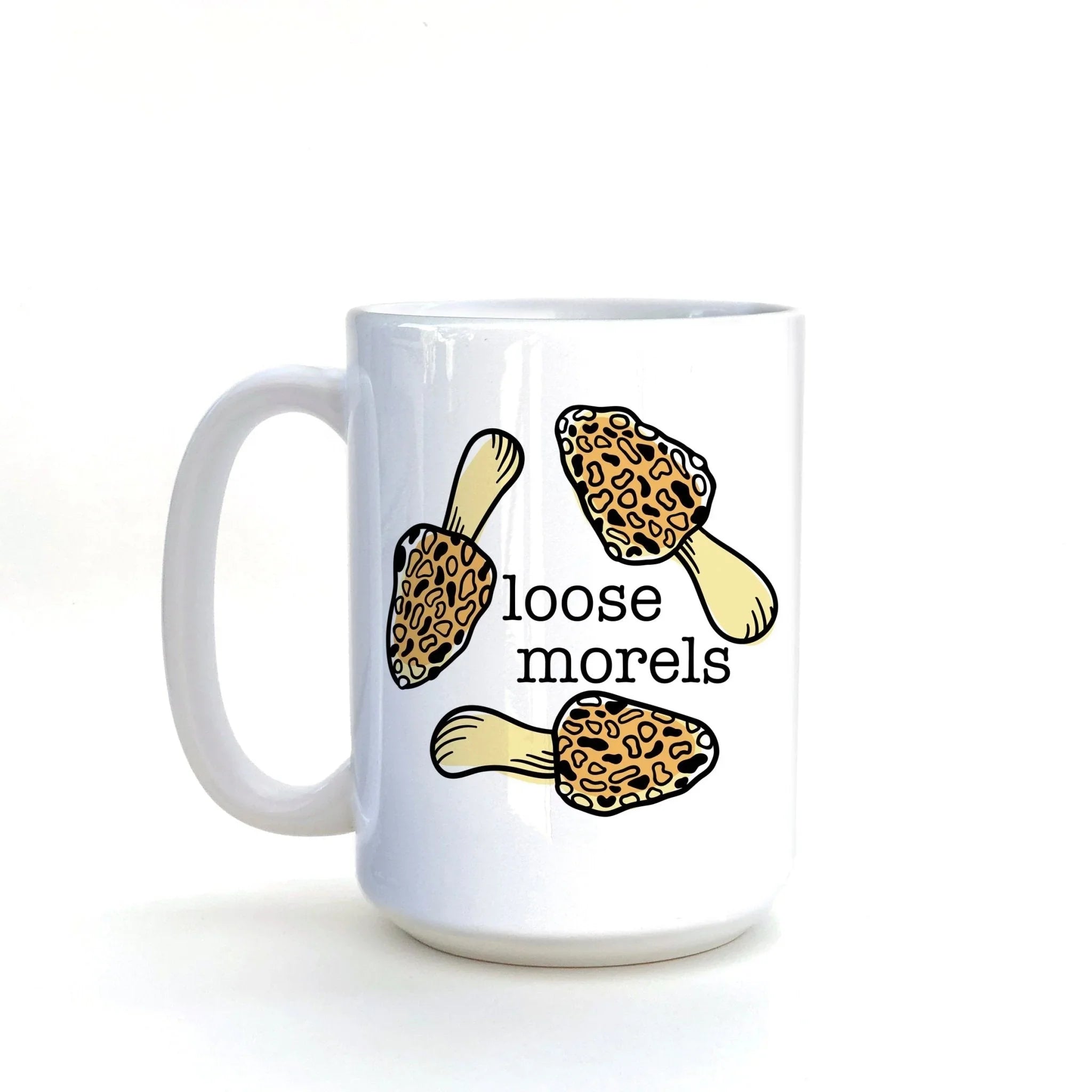 morel mushroom design illustrated ceramic mug 15 oz by Two Little Fruits