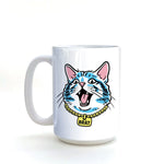 funny cat brat illustrated ceramic mug 15 oz by Two Little Fruits