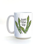 funny asparagus tip illustrated ceramic mug 15 oz by Two Little Fruits