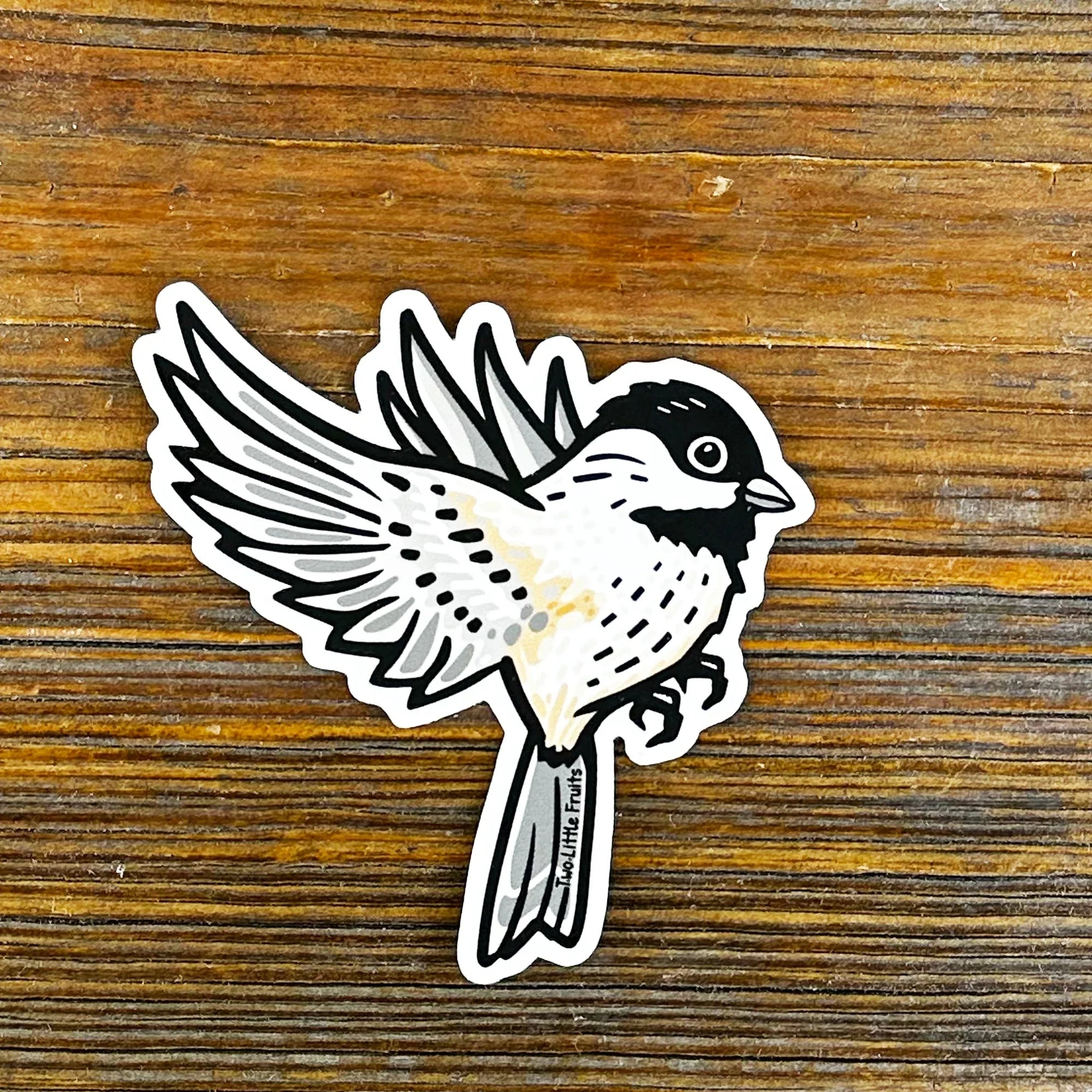 Chickadee Bird illustrated vinyl sticker by Two Little Fruits