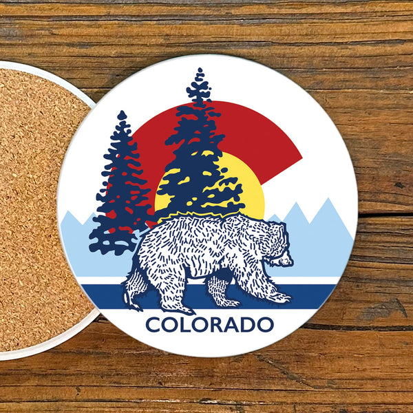 Colorado Bear Ceramic Coaster – 4" Diameter with Cork Backing – Unique Rocky Mountain Charm - Coasters - Two Little Fruits - Two Little Fruits