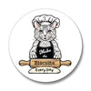 Custom 'Making Biscuits' Cat Chef Drink Coaster featuring an illustrated cat in a chef's hat, promoting a playful and colorful decor for your kitchen or dining area.