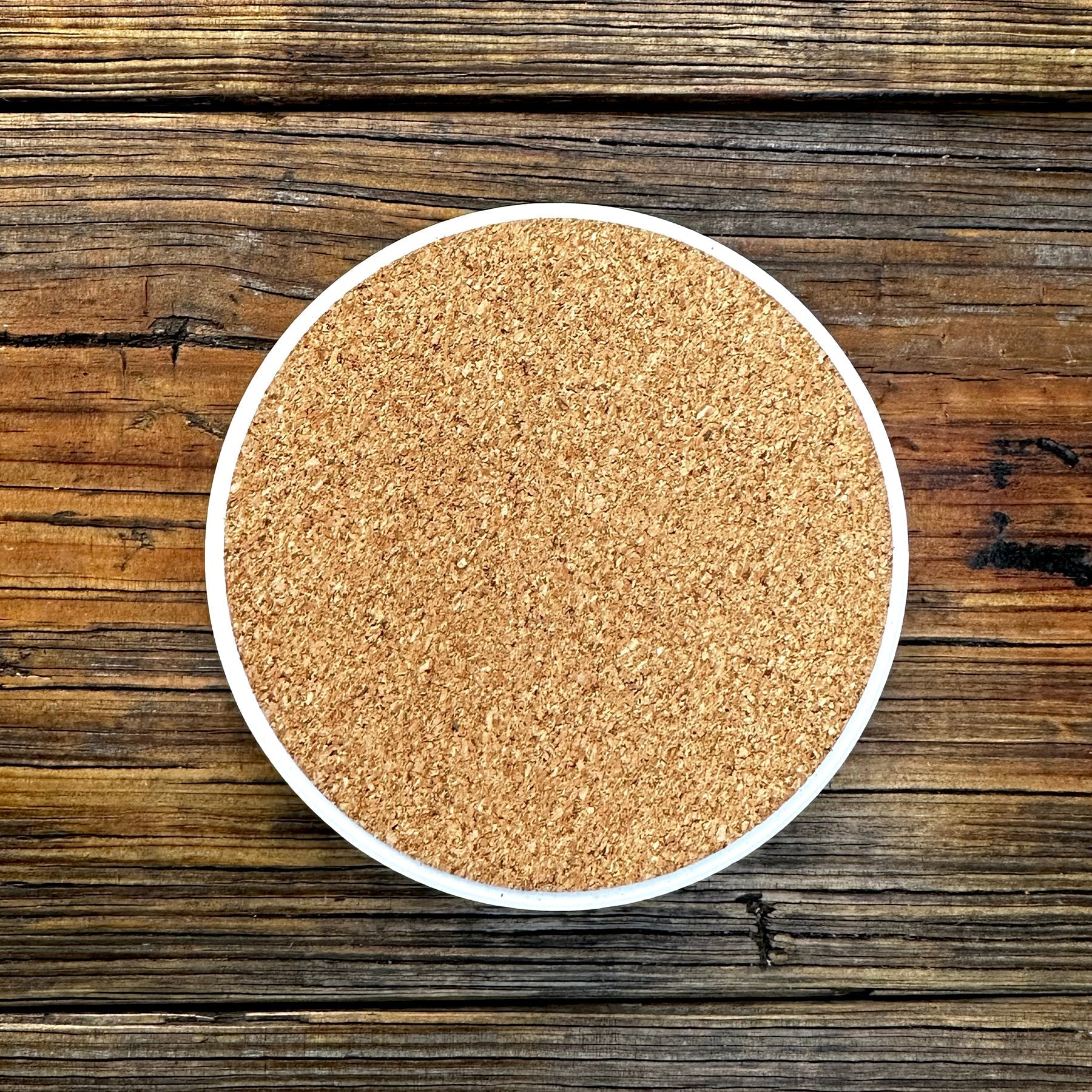 Bottom view of the Custom 'Making Biscuits' Cat Chef Drink Coaster showing a cork backing for slip resistance, ideal for protecting surfaces while showcasing cat-themed art.