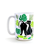 Colorful Cat Coffee Mug With Monstera Leaf Design - 15 Oz - Mug - Two Little Fruits - Two Little Fruits