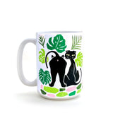 Colorful Cat Coffee Mug With Monstera Leaf Design - 15 Oz - Mug - Two Little Fruits - Two Little Fruits