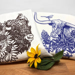 Colorful Tea Towel Set - Bison & Longhorn Steer Design, 100Cotton, Eco - Friendly, 28x29 Inches - Tea Towels - Two Little Fruits - Two Little Fruits