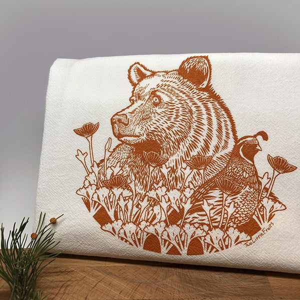 Cotton Tea Towel Set - Bighorn Ram & Grizzly Bear Designs, Eco - Friendly, 100% Cotton, Made in USA - Tea Towels - Two Little Fruits - Two Little Fruits