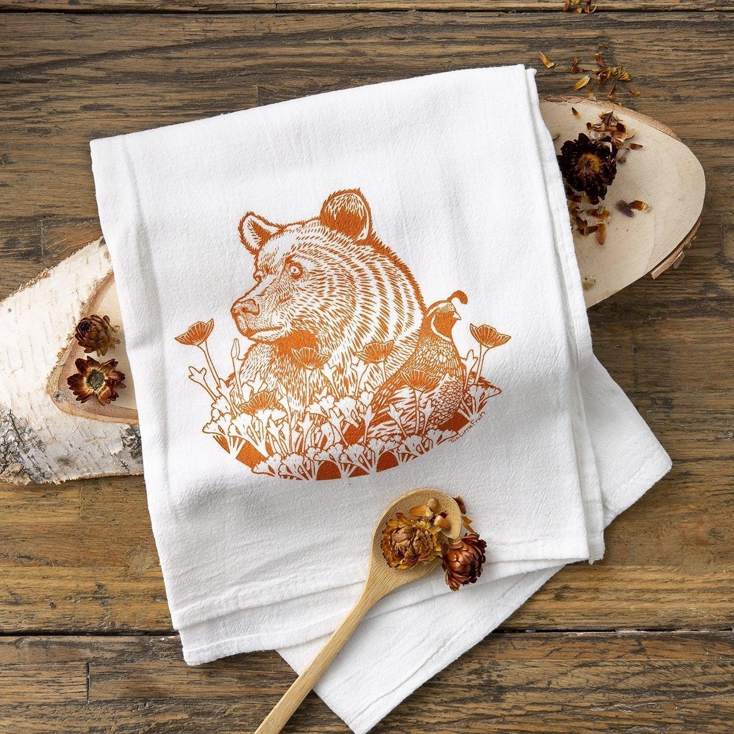 Cotton Tea Towel Set - Bighorn Ram & Grizzly Bear Designs, Eco - Friendly, 100Cotton, Made in USA - Tea Towels - Two Little Fruits - Two Little Fruits