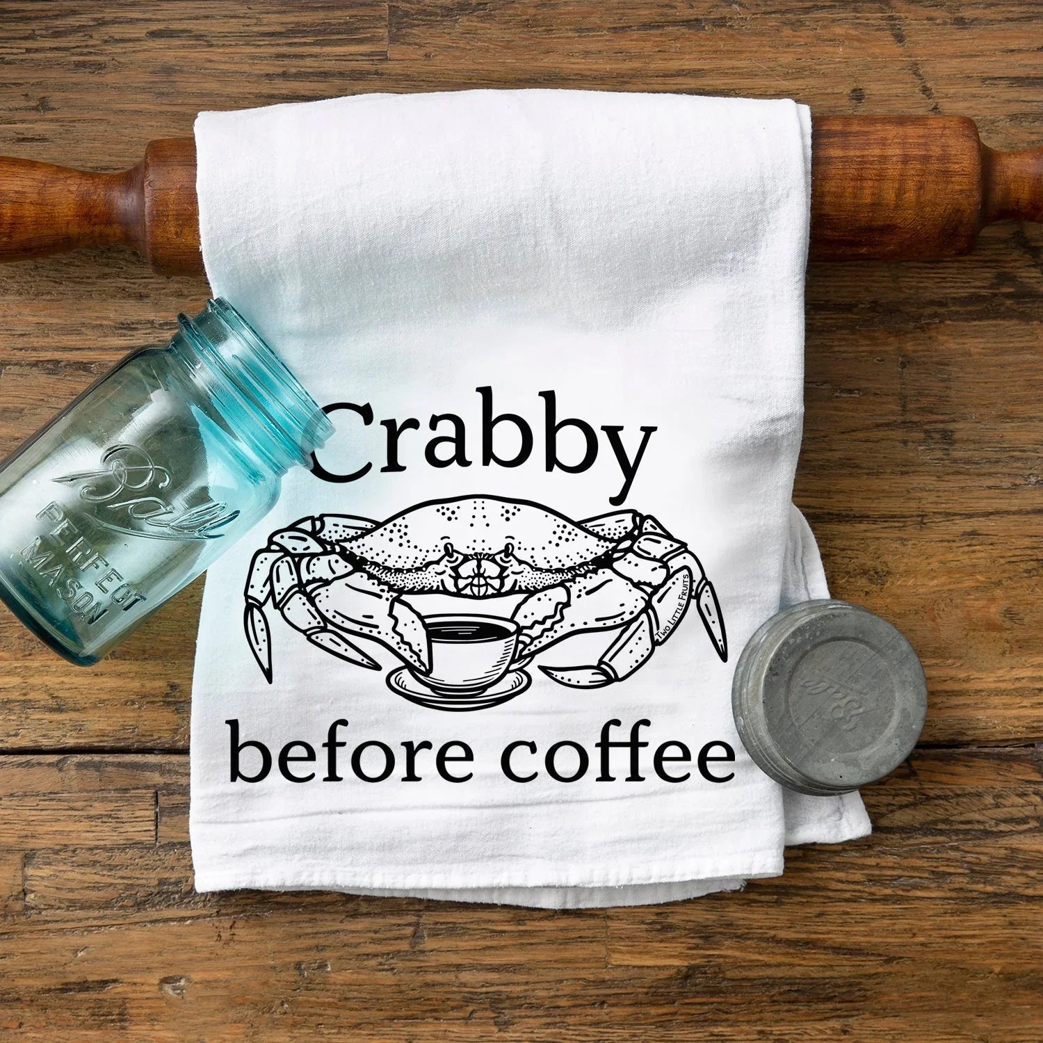 Crab Themed illustrated tea towel by Two Little Fruits