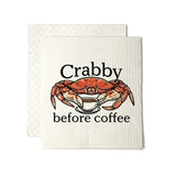 Crabby Before Coffee crab illustrated Swedish dishcloth by Two Little Fruits