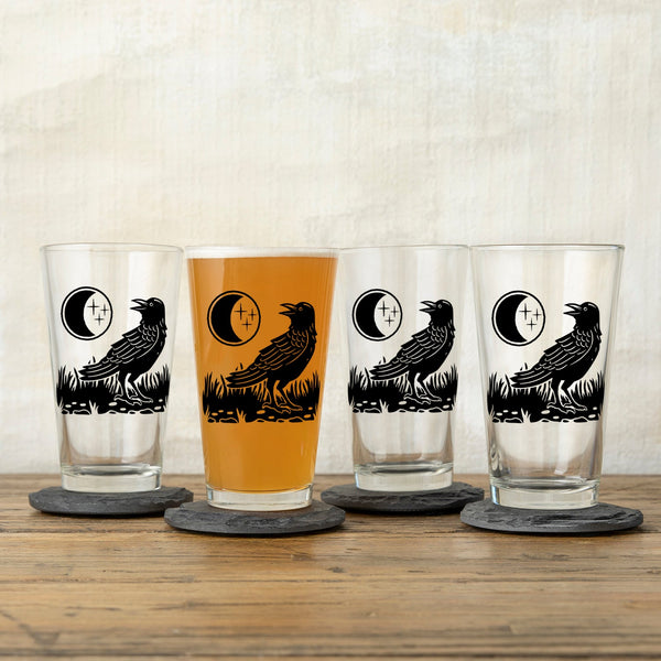 Crow and Moon Pint Glass - Pint Glass - Two Little Fruits - Two Little Fruits