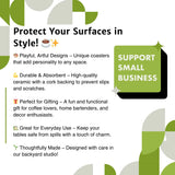 Cute Cat Coasters - Colorful 4" Ceramic Drink Coasters with Cork Backing for Moisture Protection - Coasters - Two Little Fruits - Two Little Fruits