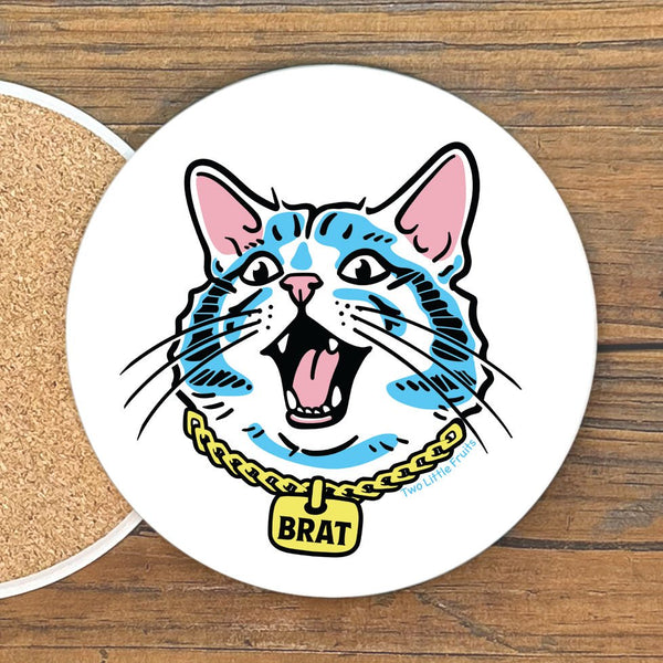 Cute Cat Coasters: Colorful 4" Ceramic "Making Biscuits" Design with Cork Backing - Coasters - Two Little Fruits - Two Little Fruits