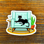 Cat In Chair illustrated vinyl sticker by Two Little Fruits