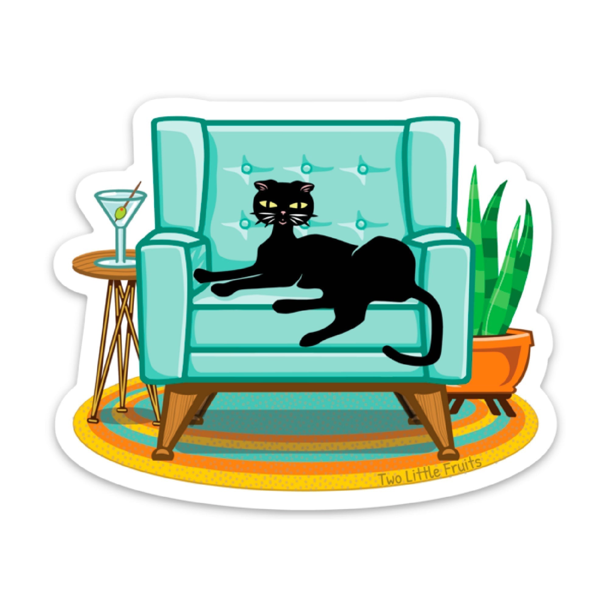 Cute Cat Sticker for Laptop - Durable 3.66" x 3" Martini Cat Vinyl, Scratch & Weatherproof - Sticker - Two Little Fruits - Two Little Fruits