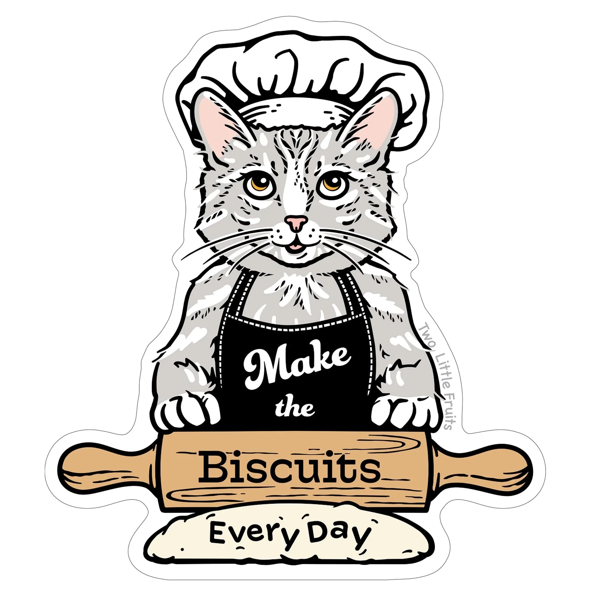 Cat Making Biscuits illustrated vinyl sticker by Two Little Fruits