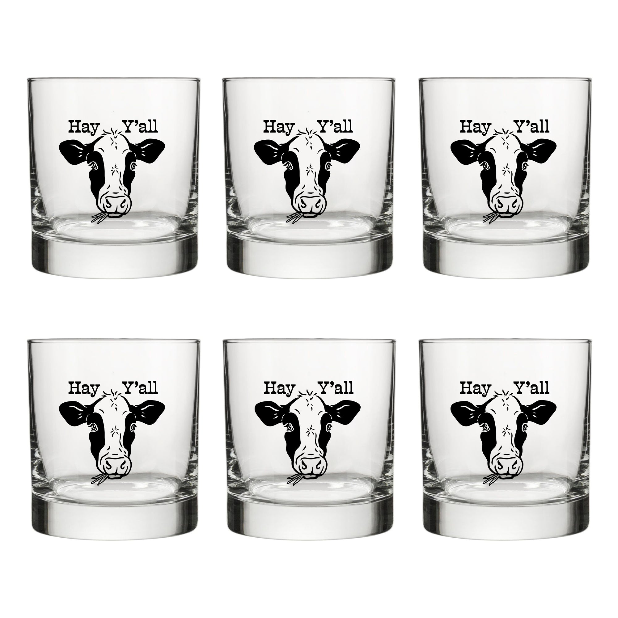 Cute Cow Design Whiskey Glass - 10 Fl Oz Capacity, Black Glass with Original Artwork - Rocks Glass - Two Little Fruits - Two Little Fruits
