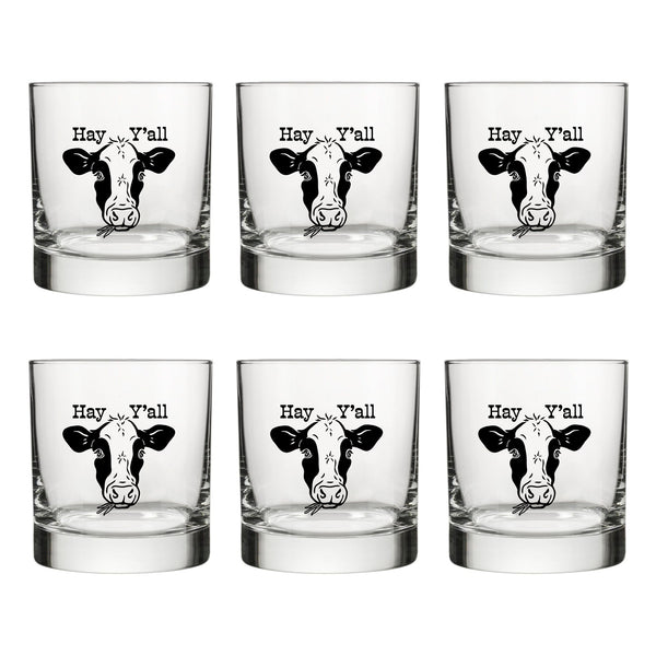 Cute Cow Design Whiskey Glass - 10 Fl Oz Capacity, Black Glass with Original Artwork - Rocks Glass - Two Little Fruits - Two Little Fruits