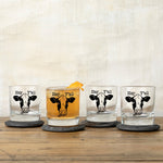 Cute Cow Design Whiskey Glass - 10 Fl Oz Capacity, Black Glass with Original Artwork - Rocks Glass - Two Little Fruits - Two Little Fruits