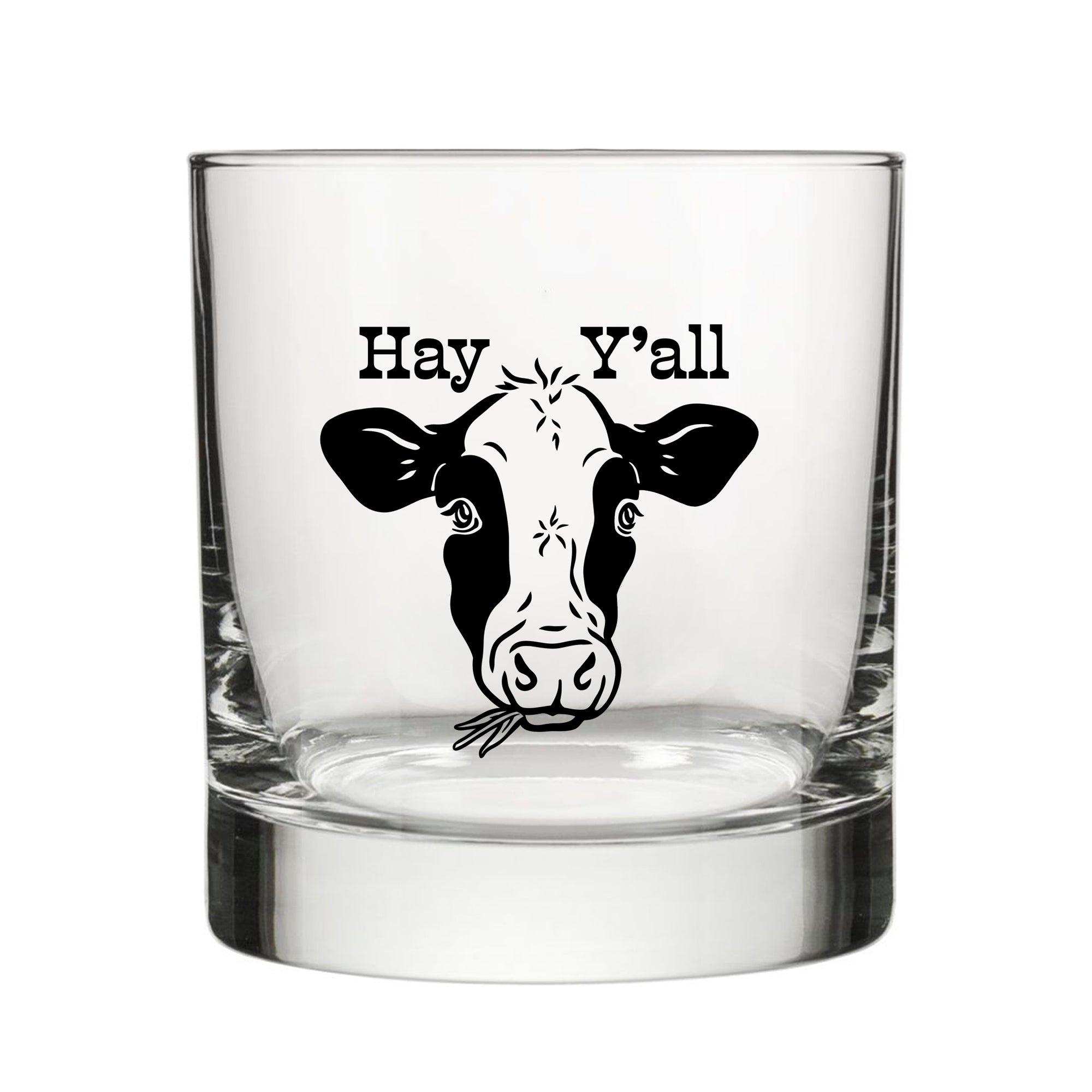 Cute Cow Design Whiskey Glass - 10 Fl Oz Capacity, Black Glass with Original Artwork - Rocks Glass - Two Little Fruits - Two Little Fruits