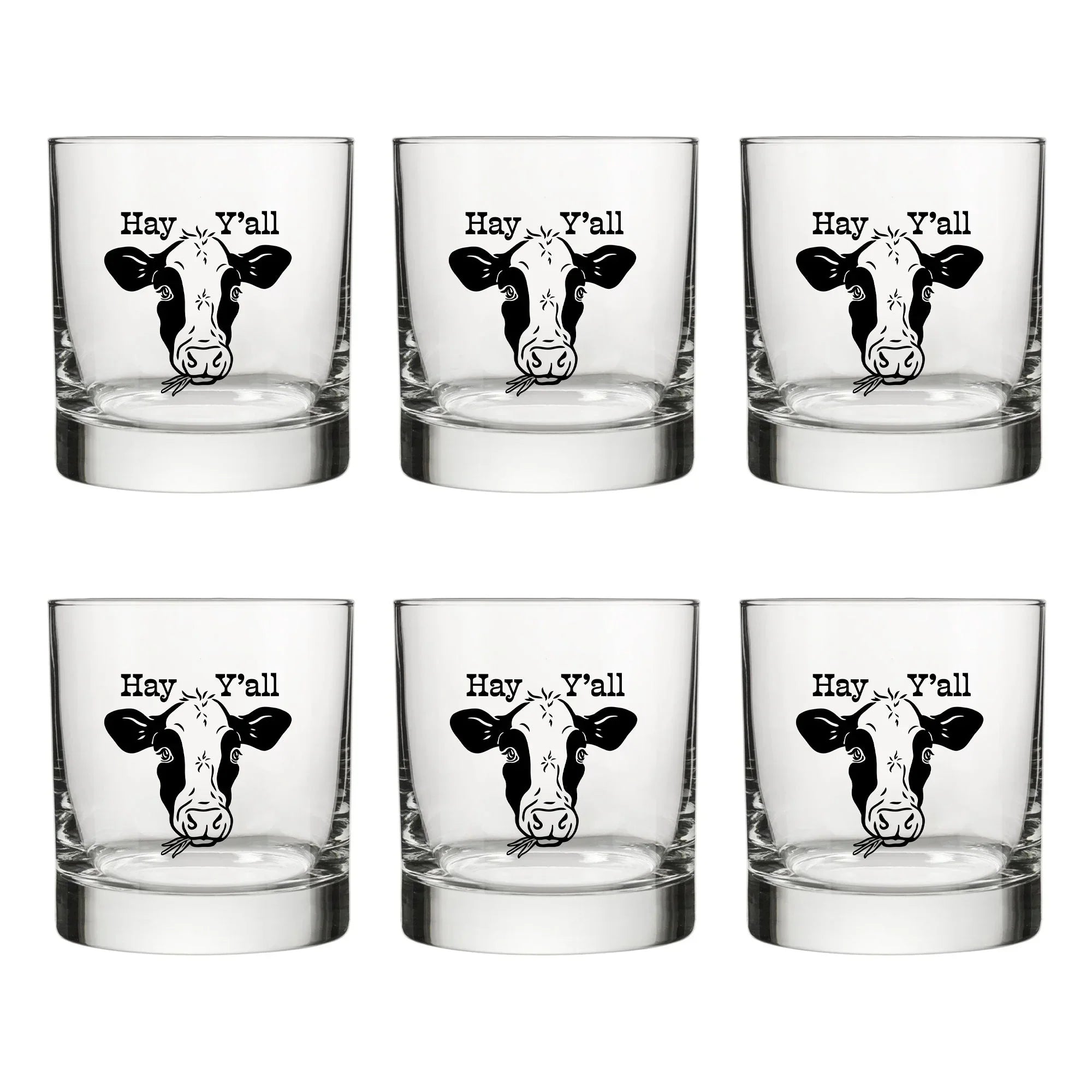 Cute Cow Design Whiskey Glass - 10 Fl Oz Capacity, Black Glass with Original Artwork - Rocks Glass - Two Little Fruits - Two Little Fruits