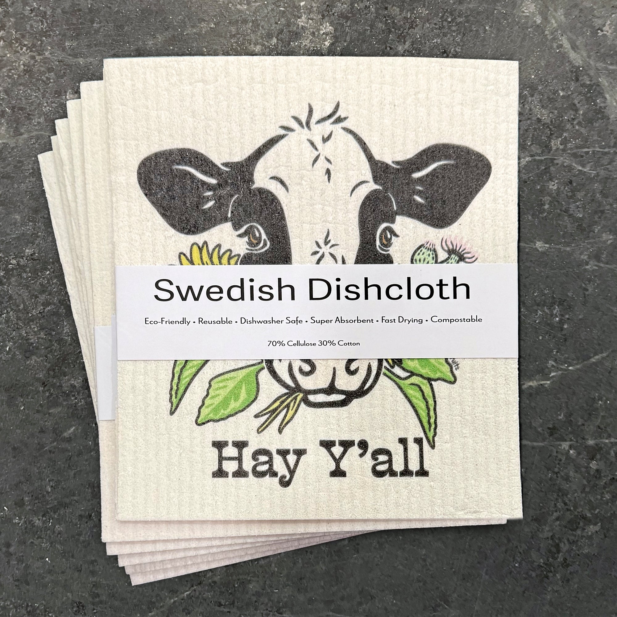 Cute Cow Kitchen Towel - Eco - Friendly, Biodegradable Swedish Dishcloth, 6.5 x 8 Inches - Swedish Dish Cloth - Two Little Fruits - Two Little Fruits
