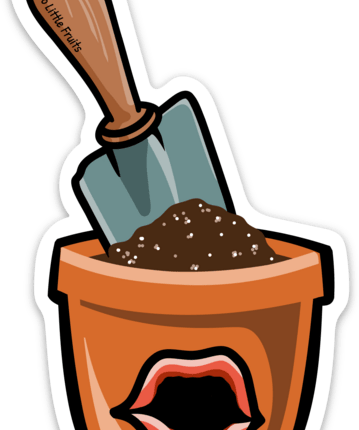 Cute Decorative Plant Stickers - Terra Cotta Pot with a Shovel, showcasing a fun gardening theme perfect for indoor and outdoor use.